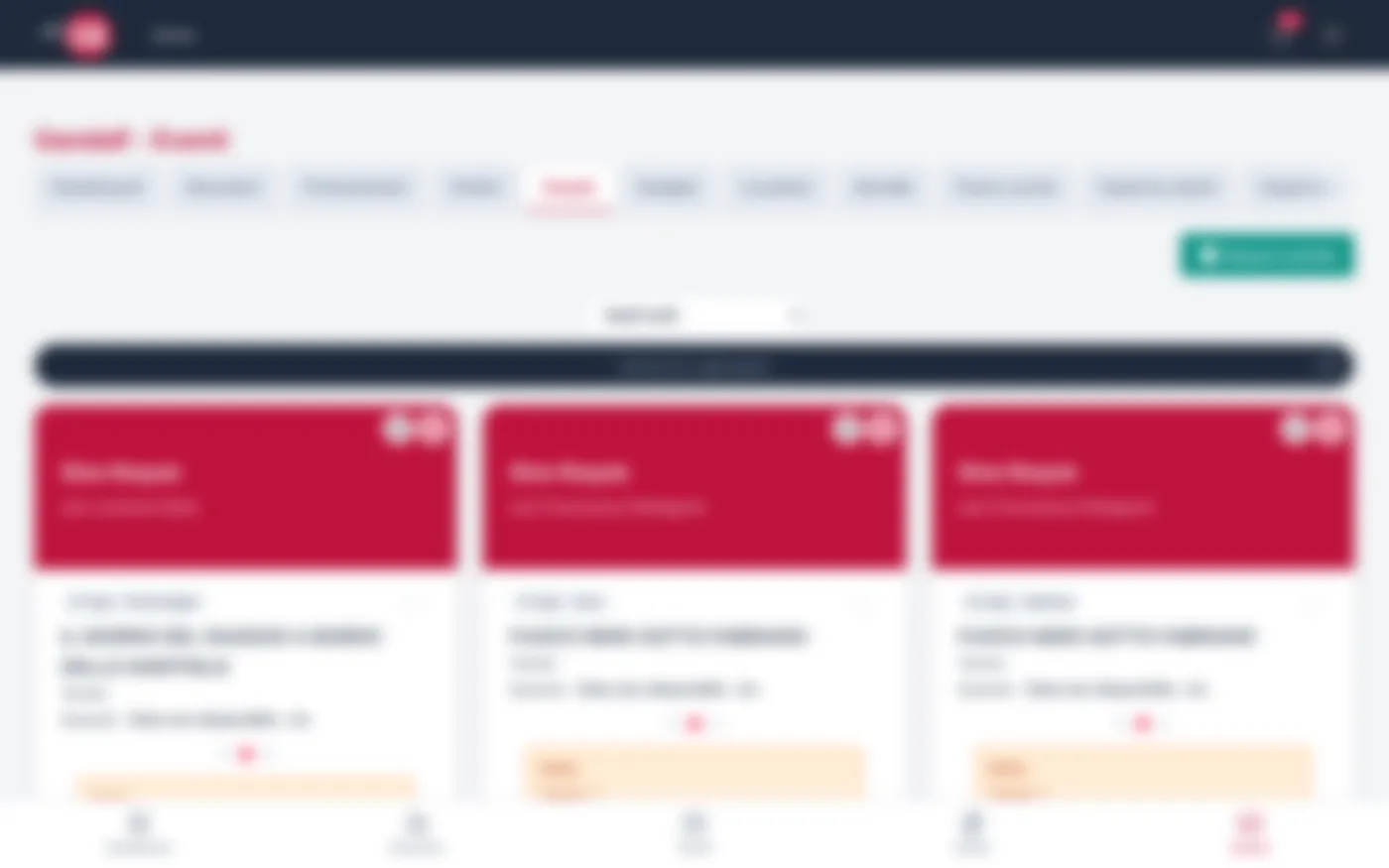 Schermata sfocata: il pannello di chi organizza con gli eventi in gestione